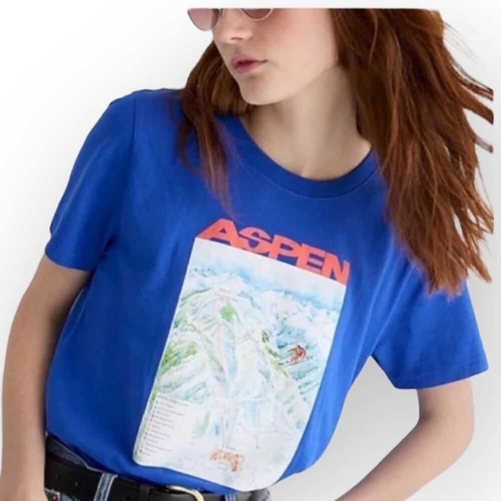 J.Crew Aspen Graphic T-Shirt Women's XS Blue Short Sleeve Crew Neck NWT